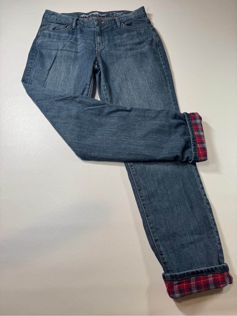 Eddie Bauer Flannel Lined Boyfriend Jeans Women’s 4 Plaid Winter Denim